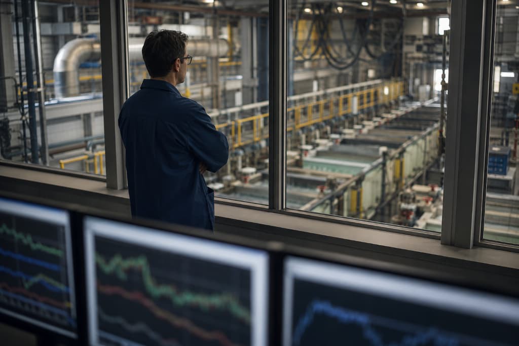 Engineer monitoring plating process stability and long term process behavior in wet process manufacturing facility